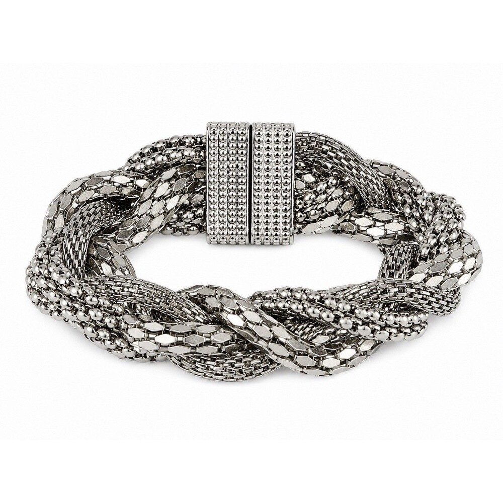 Vintage Y2K Silver Tone Multi Chain Mesh Braided Statement Bracelet Chunky